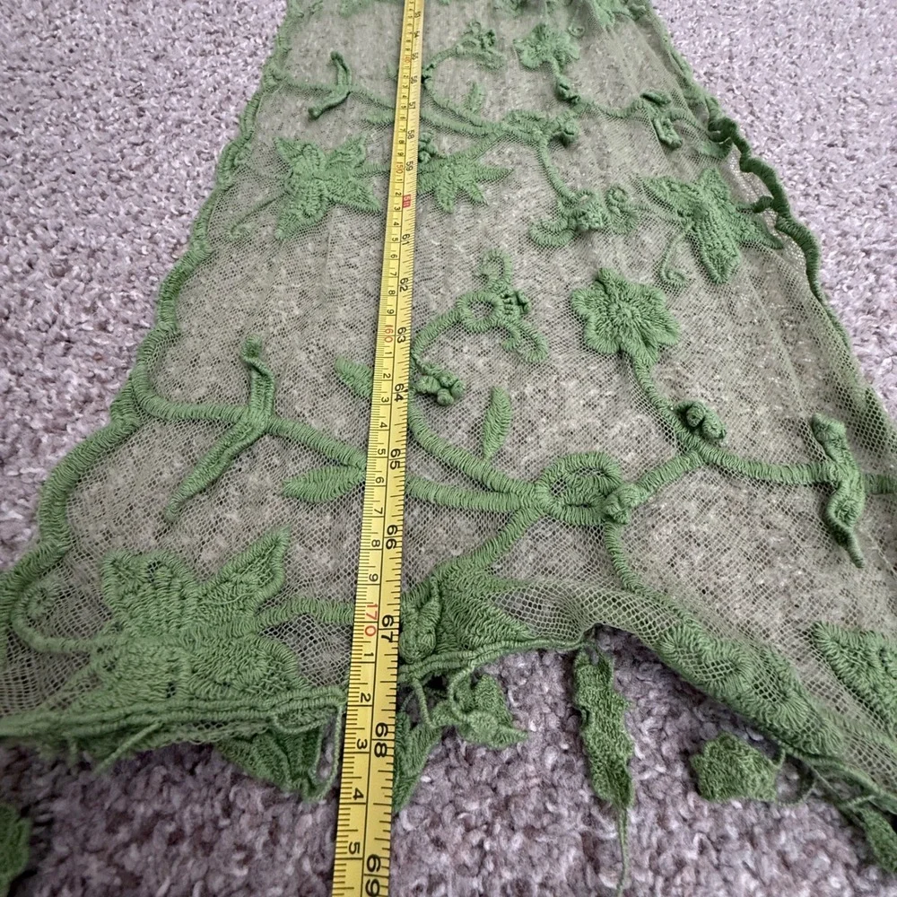 Indigo Soul Scarf Women Green Floral Mesh Embroidered Tassel Boho Cottagecore
